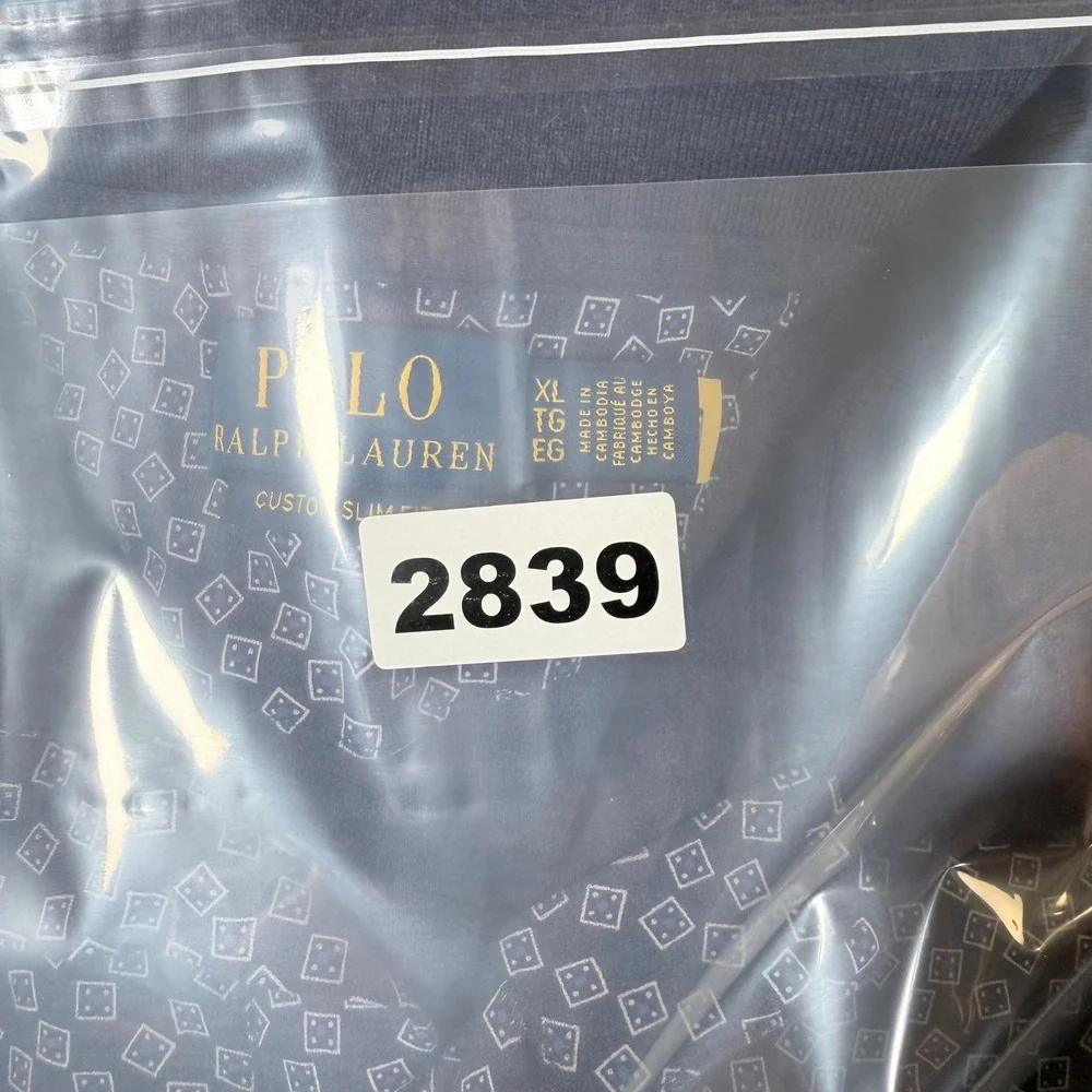 Polo Ralph Lauren Mens XL‎ Custom Slim Fit Long Sleeve Polo Navy Geometric #2839